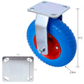 4Pcs 8In Caster Flat Free 2Pcs Swivel 2Pcs Rigid , Caster Wheel, Swivel Plate, Steel Hub With Ball Bearings, 5 8 Inch Bore Centered Axle Blue Blue Rubber