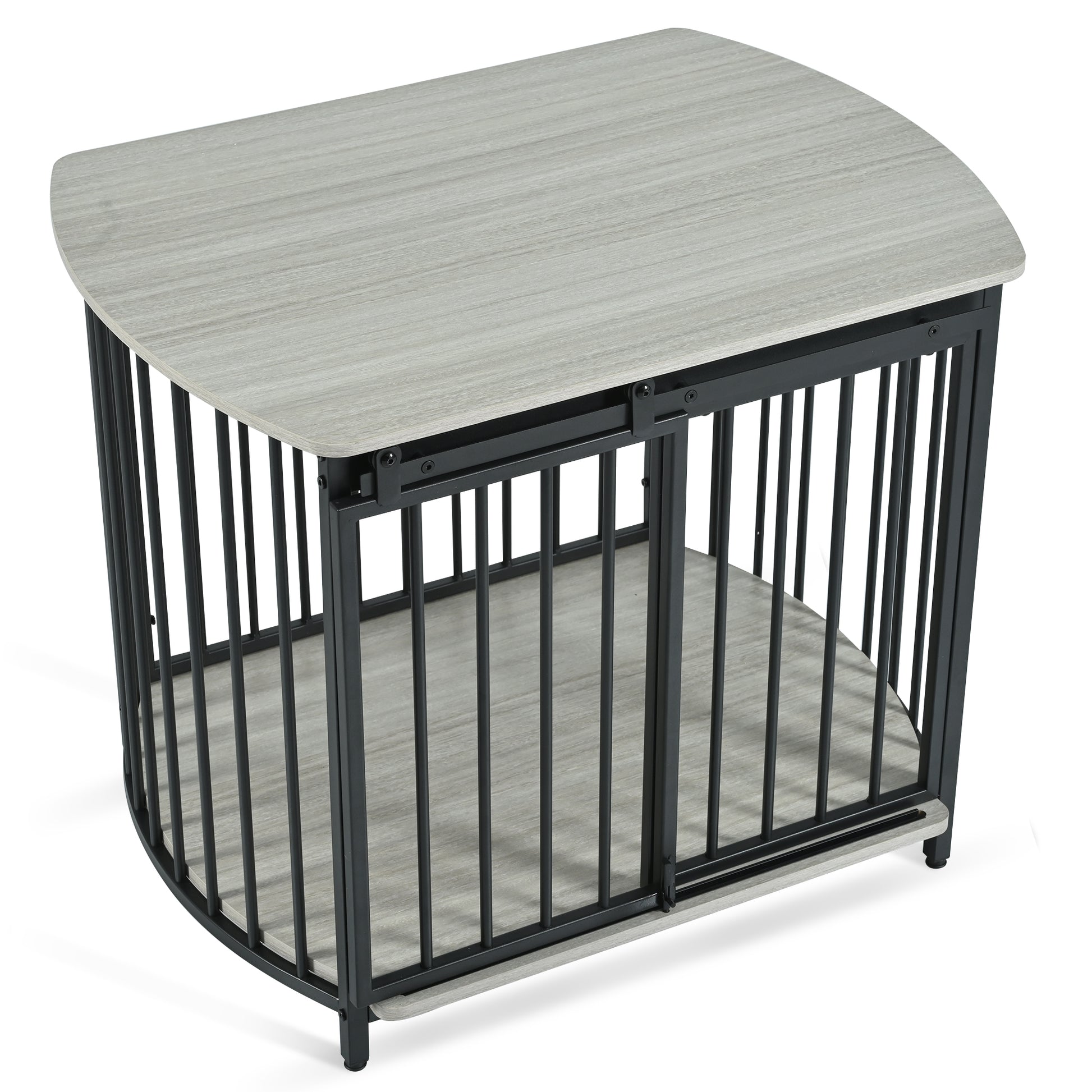 31.5" Furniture Style Dog Crate For Small And Medium Dogs, Wooden Cage Indoor Kennel Furniture, Modern Dog Crate End Table With Double Doors, Gray Gray Pet Barrier Medium 26 40 Lbs Iron,Mdf