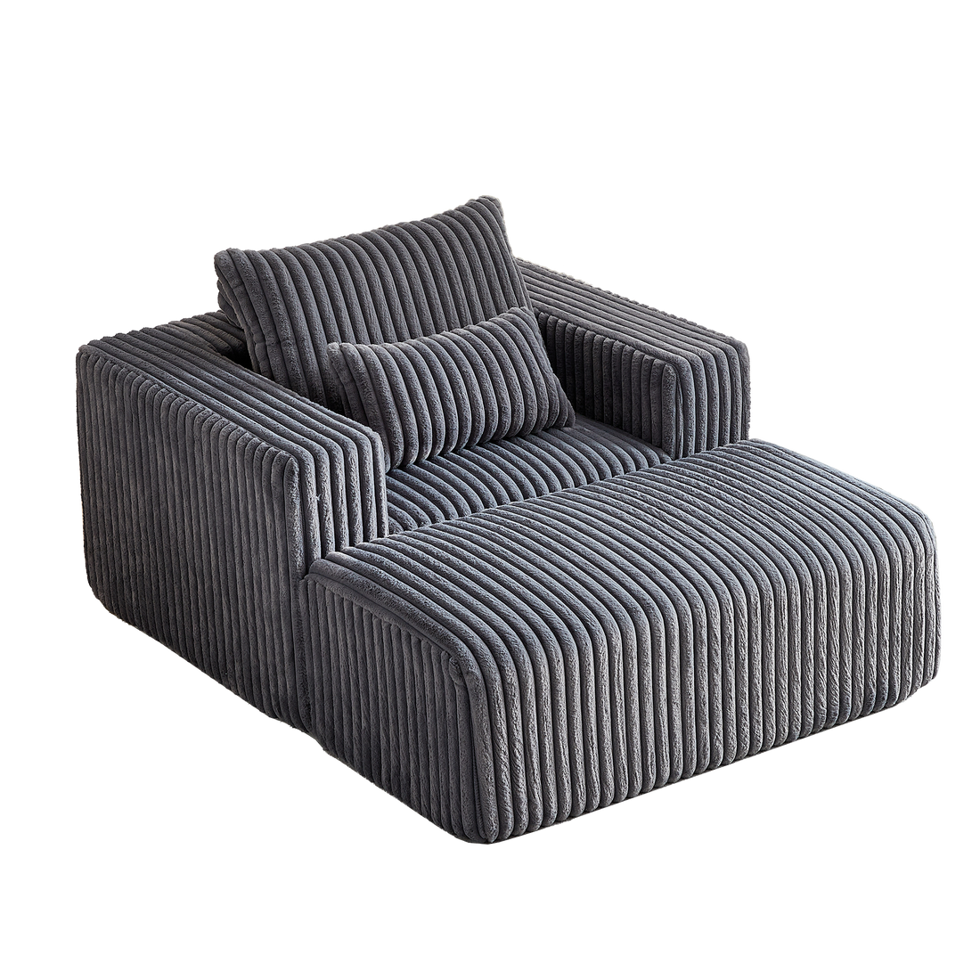 62.5 Inch Corduroy Sponge Sofa Lounge Chair With Removable Footrest,No Assembly Required,Fluffy Modern Sleeper Chair For Indoor Living Room Bedroom Grey Foam Corduroy 1 Seat