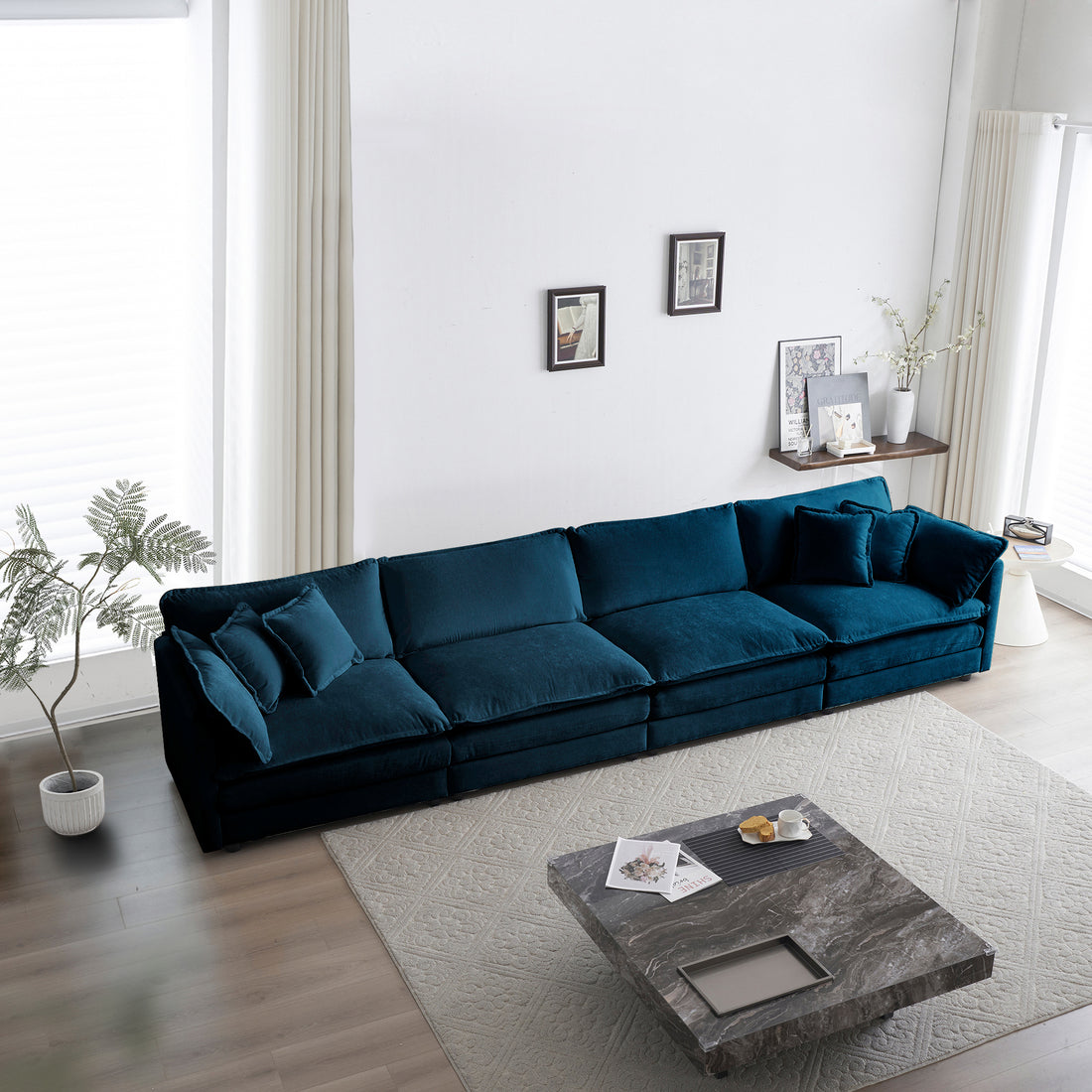 Free Combination Modular Sofa Free,4 Seater Sofa Comfy Chenille Fabric,Sectional Sofa Couch, Blue Chenille Blue Chenille 4 Seat