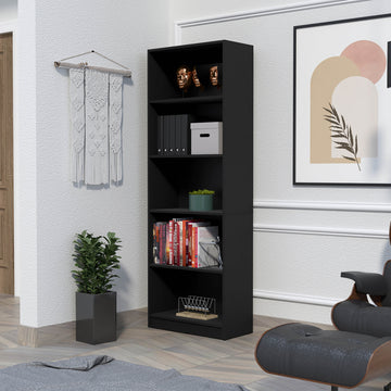 Sutton 4 Shelves Bookcase With Modern Storage Shelves Black Particle Board Engineered Wood