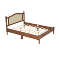 Queen Size Wooden Platform Bed With Natural Rattan Headboard, Vintage Bed Frame With Wooden Slat Support, Walnut Expected Arrival Time: 08.23 Box Spring Not Required Queen Walnut Wood