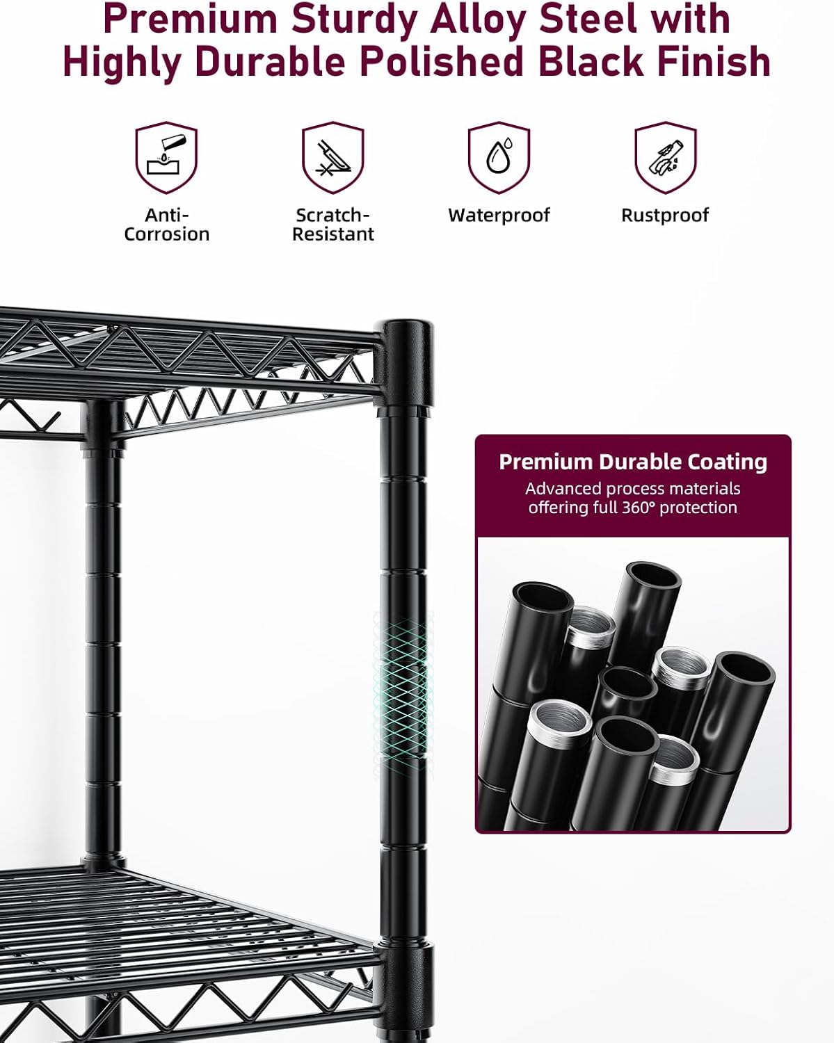 Heavy Duty 5 Shelf Storage Shelving Unit, 1250Lbs Loading Capacity, 29.92" D X 13.98" W X 61.09" H, Black Black Steel