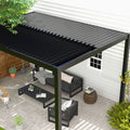 8610C Louver Pergola 10X13Ft Aluminum Frame & Louvers With 2 Louvered Aluminium Sides Black Garden & Outdoor High Wind Resistant Gazebos Aluminium