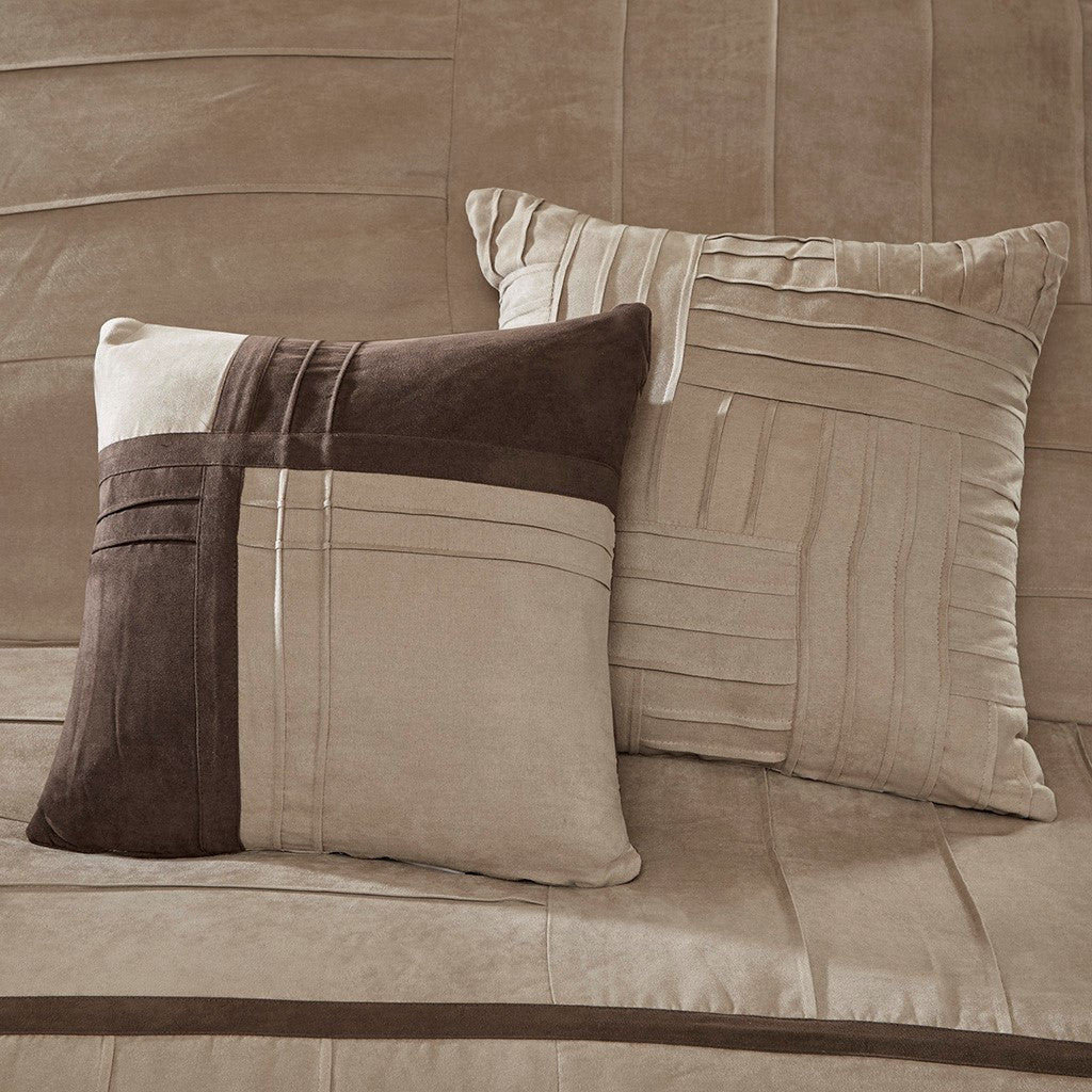 7 Piece Faux Suede Comforter Set Beige King King Beige Polyester