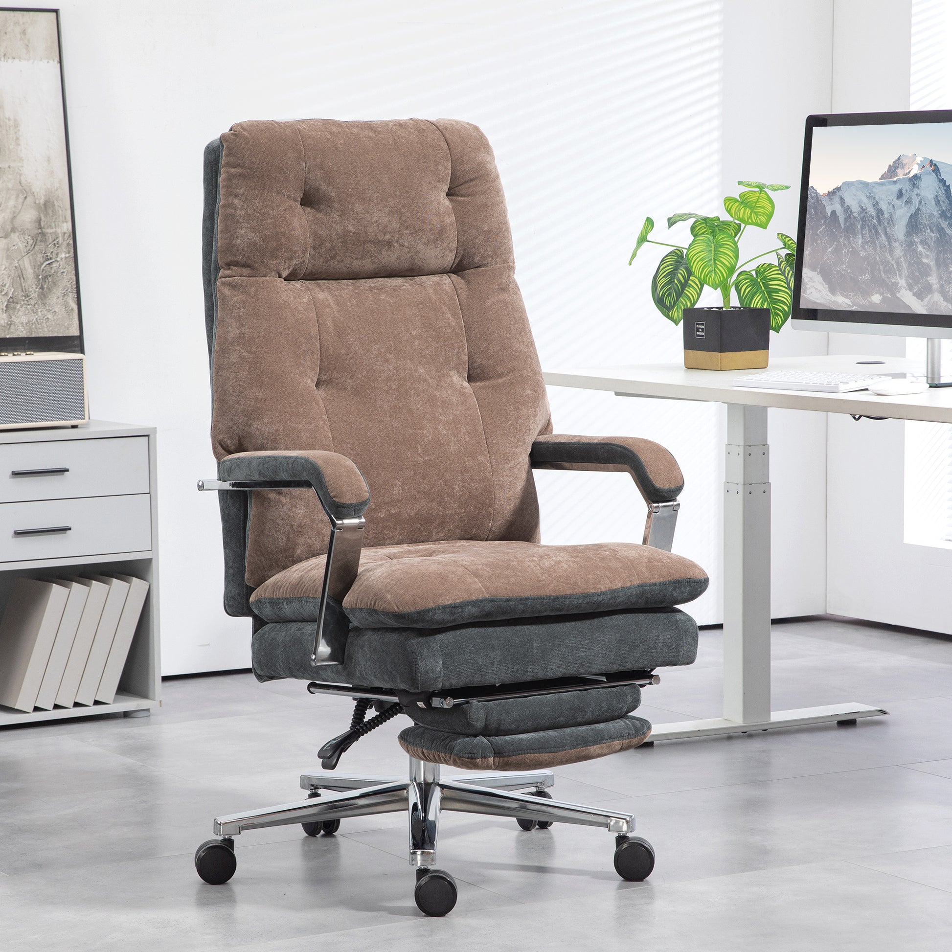 Homcom Big And Tall Office Chair 400 Lbs With Double Tier Padded, Executive Office Chair, High Back Reclining Computer Chair With Foot Rest, Swivel Wheels, Coffee Coffee Polyester