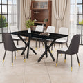 1 Table And 6 Chairs Set.A Rectangular Dining Table With A Imitation Marble Black Table Top And Black Metal Legs.Paired With 6 Chairs With Pu Leather Seat Cushion And Black Metal Legs.F 1538,C 007 Black Glass Metal