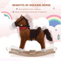 Qaba Kids Ride On Rocking Horse Plush Toy With Realistic Sounds And Red Scarf For Over 3 Years Old Birth Gift Brown Plush