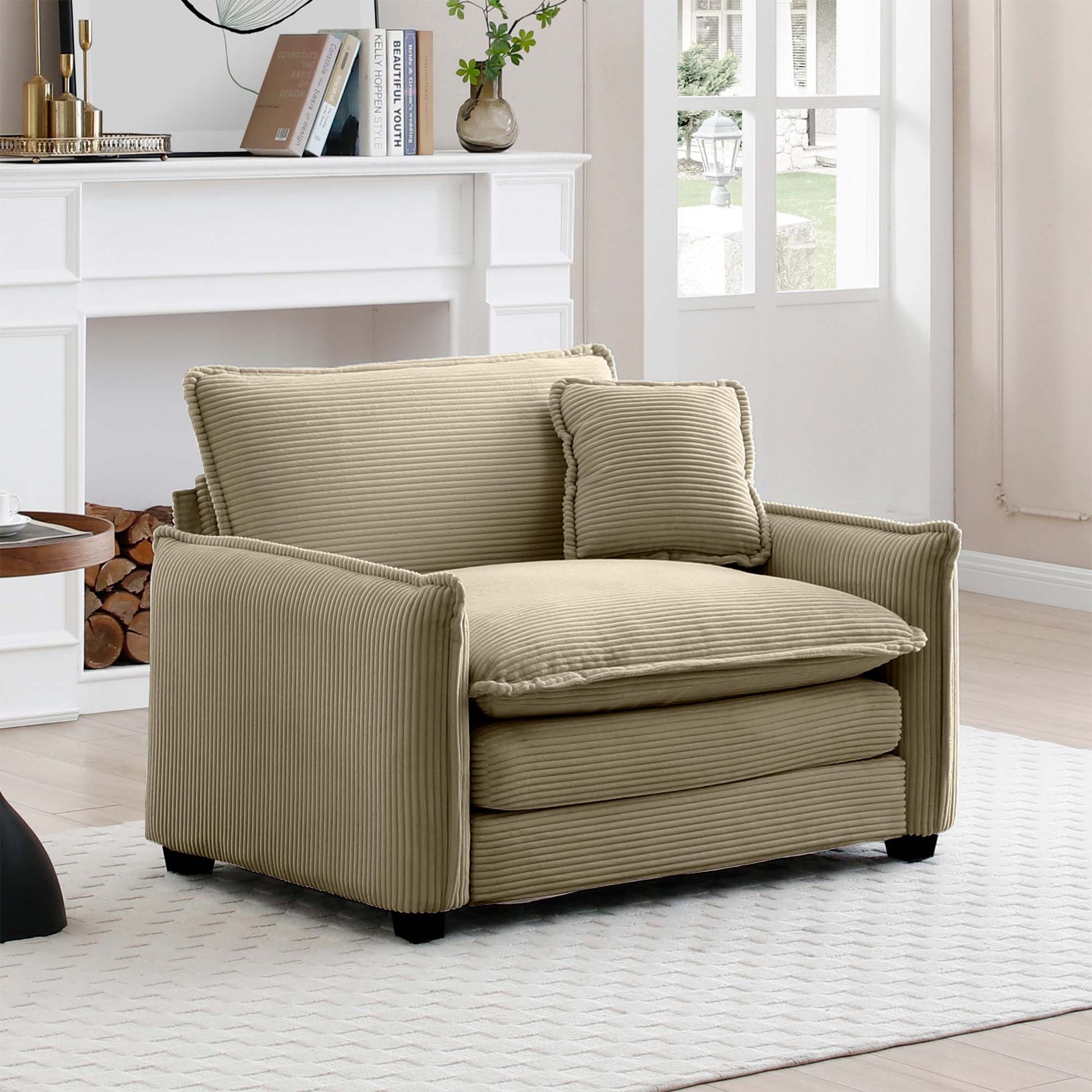 Comfortable Single Deep Seat Sofa With One Pillow, Suitable For Living Room And Bedroom, Club Multiple Occasions,Came Corduroy Camel Corduroy 1 Seat