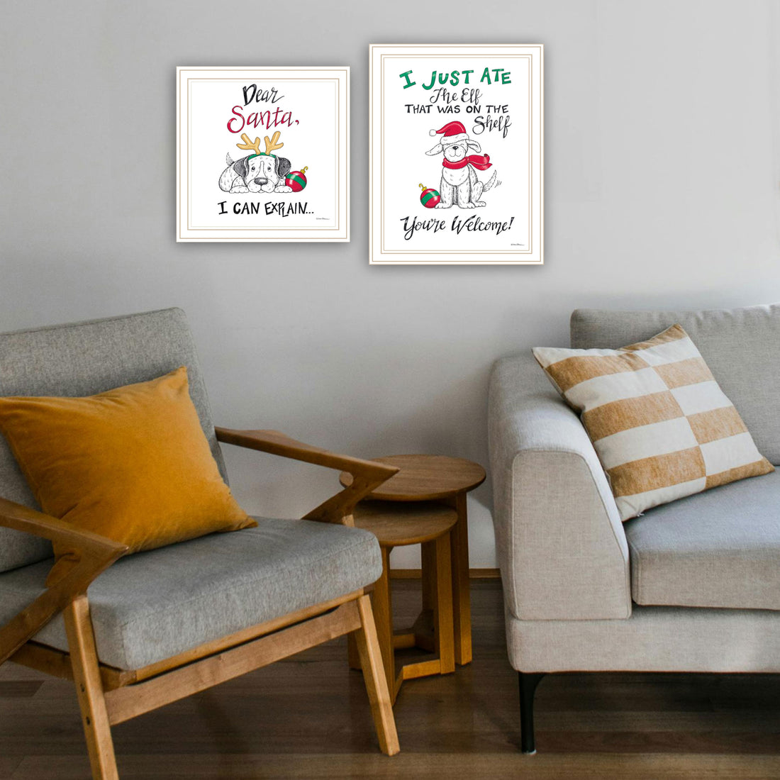 2 Piece Vignette Dear Santa, I Can Explain White Framed Wall Art For Living Room, Bedroom Wall Art Print For Home Decor By Deb Strain Multicolor Wood Paper