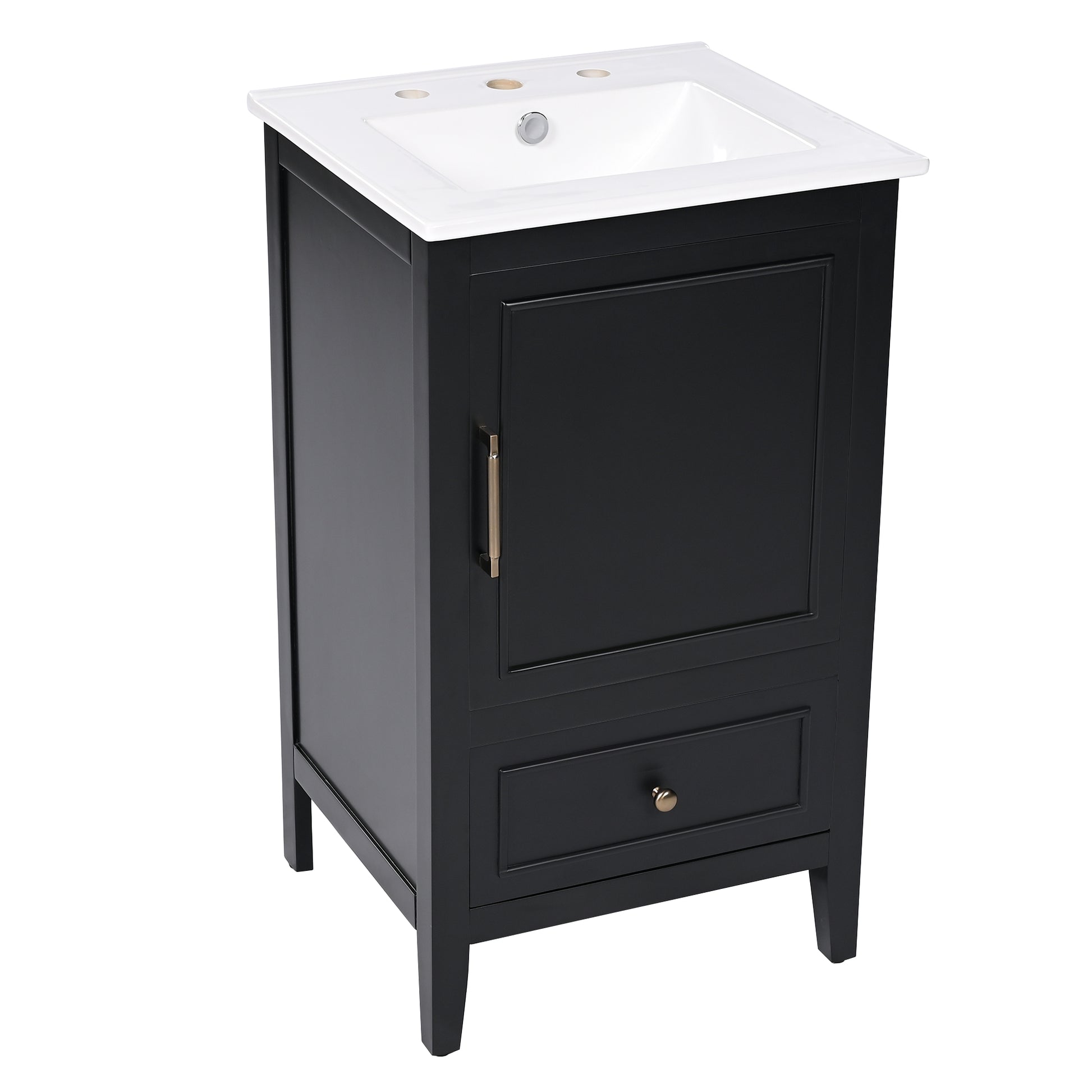 20" Bathroom Vanity With Sink, Bathroom Cabinet With Two Doors, Door Shelf Storage And Adiustable Foot Pads, A Drawer, Black Black Solid Wood Mdf
