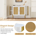 2 Door Elegant Curved Dining Cabinet With Gold Trim And Woven Rattan Doors For Dining Room White White Particle Board