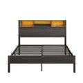 Full Size Bed Frame With Storage Headboard, Metal Platform Bed With Charging Station, Bookcase Storage, No Box Spring Needed, Easy Assembly, Noise Free, Black Box Spring Not Required Full Black Iron