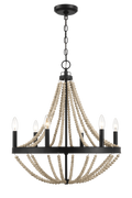 Starry Wood Chandelier Farmhouse Six Candle Light Wood Beaded Black Pendant Light For Dining Room Black,Wood Ceiling Lights Glass,Metal,Wood