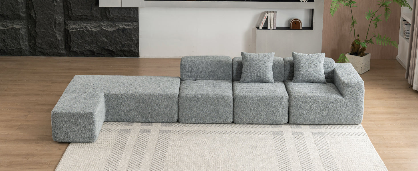 116.5" Sectional Sofa Full Compressed Sofa Couch Free Combined Sofa For Living Room, Grey Grey Foam Polyester 4 Seat