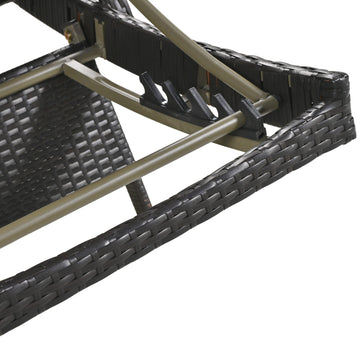 K&K 80'' Outdoor Wicker Chaise Lounge Chairs Set Of 2, Patio Rattan Reclining Chair Pull Out Side Table Adjustable Backrest Ergonomic Wave Design Pool Sunbathing Recliners, Dark Brown No Lounge Dark