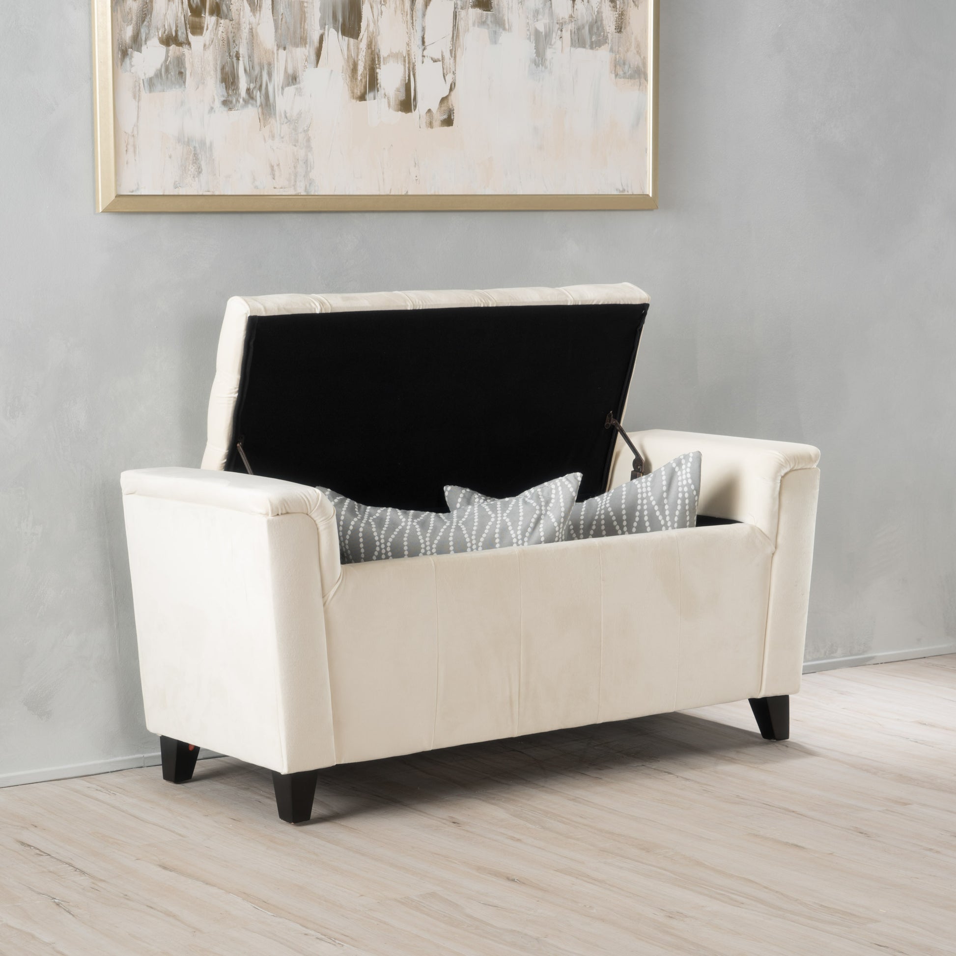 Alden Armed Storage Bench Ivory Velvet