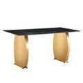 Table And Chair Set,Modern Rectangular Table With 0.4 Inch Black Patterned Tabletop And Gold Legs, Suitable For Kitchen, Dining Room, And Living Roomcomfortable Pu Seats,Perfect For Dinner, Meet Black Seats 6 Sintered Stone