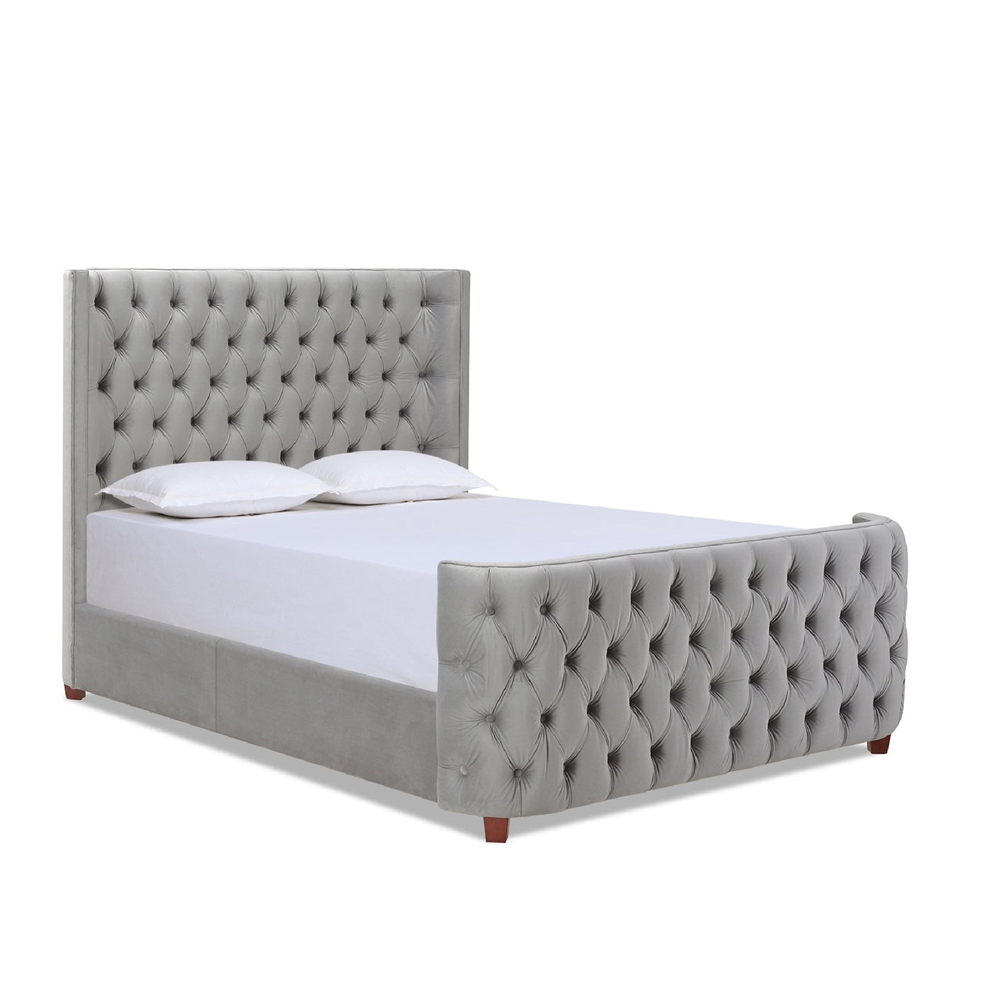 Brooklyn Queen Tufted Panel Bed Headboard And Footboard Set, Opal Grey Velvet Box Spring Required Queen Gray Wood Foam Velvet Velvet