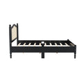 Queen Size Wooden Platform Bed With Natural Rattan Headboard, Vintage Bed Frame With Wooden Slat Support, Black Expected Arrival Time: 08.23 Box Spring Not Required Queen Black Wood