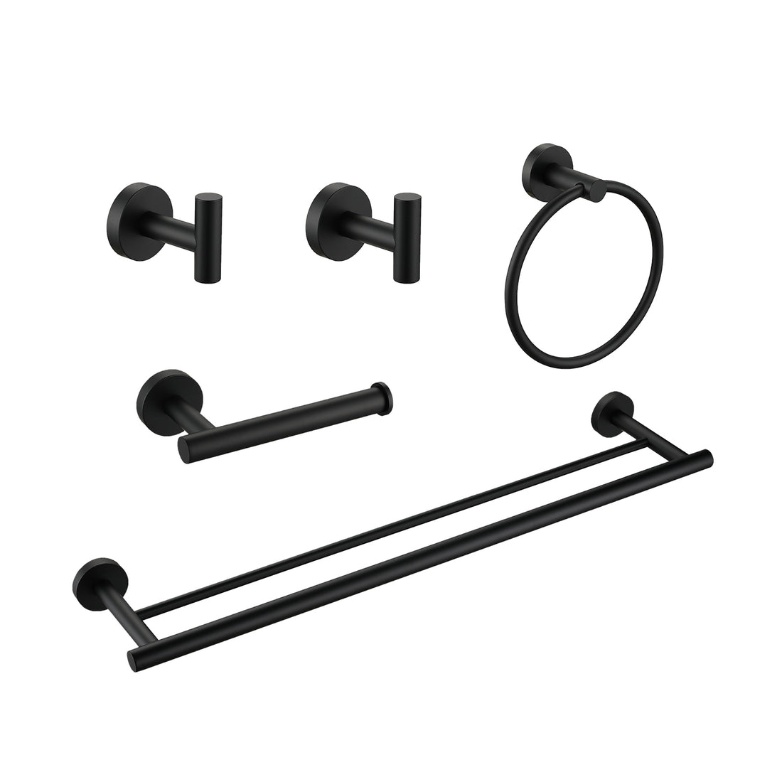 5 Piece Bathroom Towel Rack Set Wall Mount Matte Black Stainless Steel