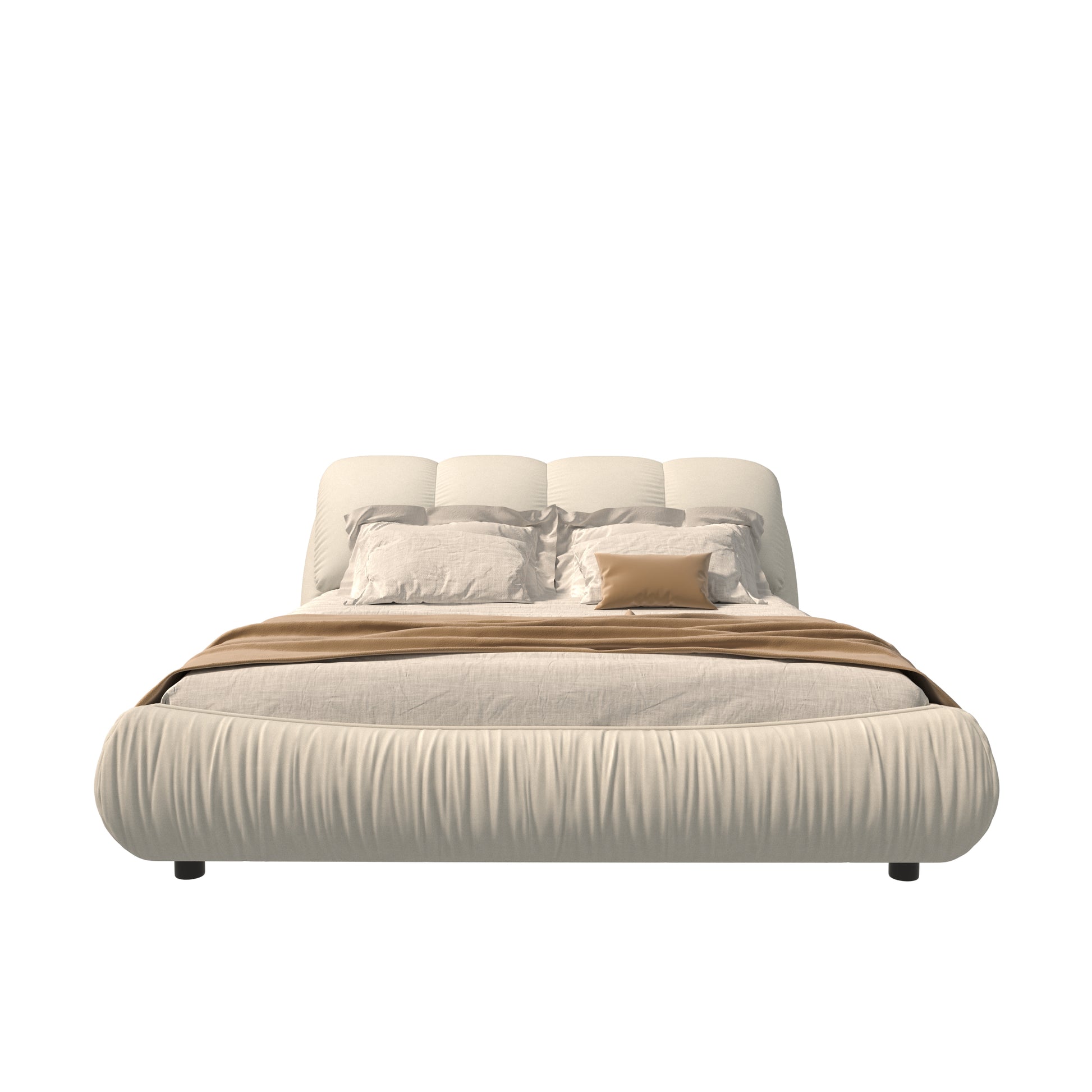 King Size Luxury Upholstered Platform Bed With Oversized Padded Backrest And Solid Wood Frame,Suitable For Multiple Heights Of Mattresses,Beige Old Sku:W1885S00015 Box Spring Not Required King Beige Wood Pine Solid Wood