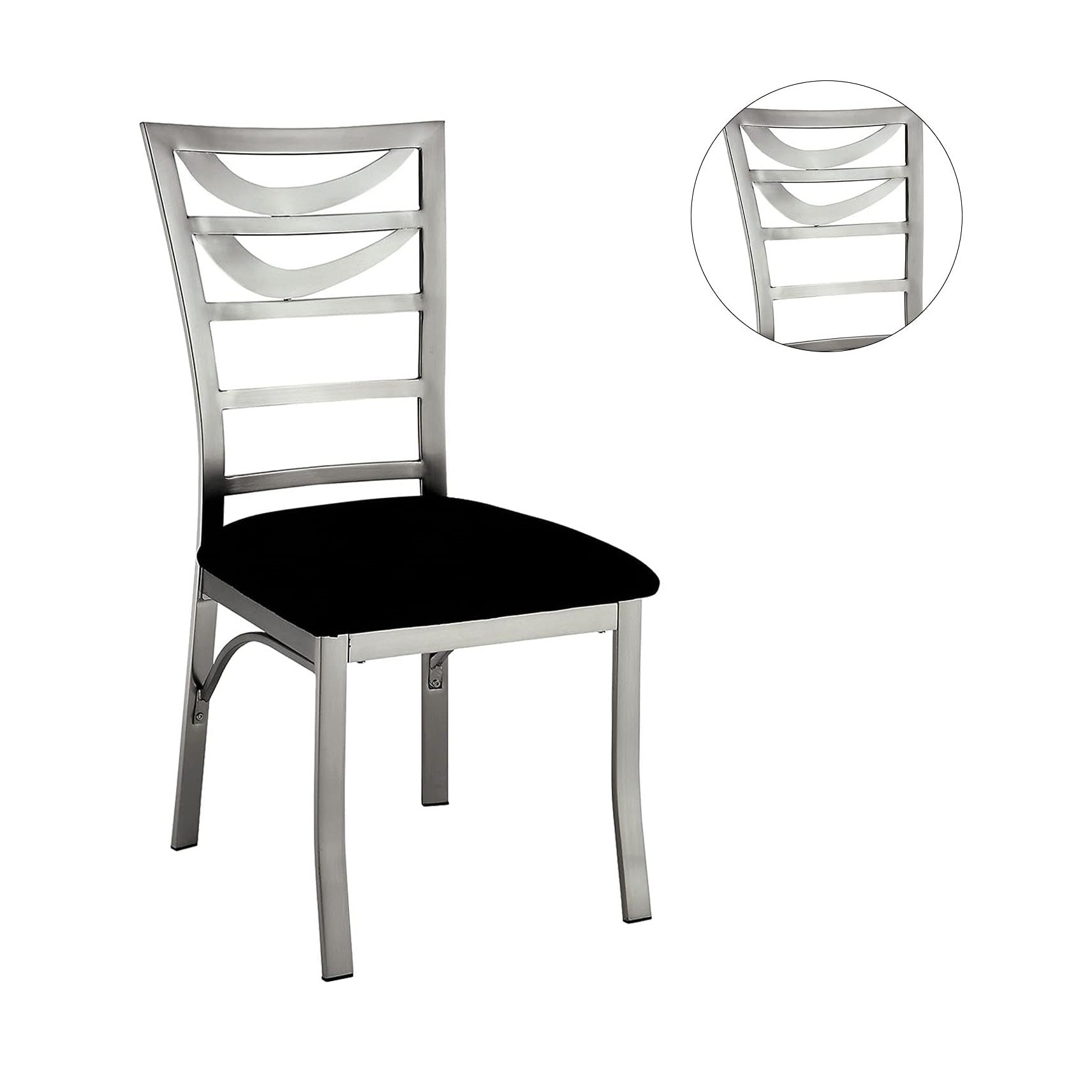 Contemporary Silver Metal 2Pc Dining Chairs Black Microfiber Seat Dining Room Ladder Back Chair Satin Plated Powder Coating Metal Black,Silver Dining Room Powder Coated Contemporary,Modern Side Chair Set Of 2 Metal,Microfiber