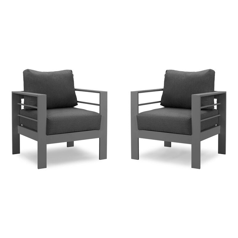 5 Pieces Outdoor All Weather Conversation Set, Sectional Sofa, Aluminum Couch Dark Gray Cushions Grey Aluminium