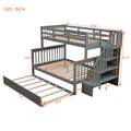 Stairway Twin Over Full Bunk Bed With Twin Size Trundle, Storage And Guard Rail For Bedroom, Dorm, For Adults, Gray Old Sku :Lt000119Aae Twin Gray Solid Wood