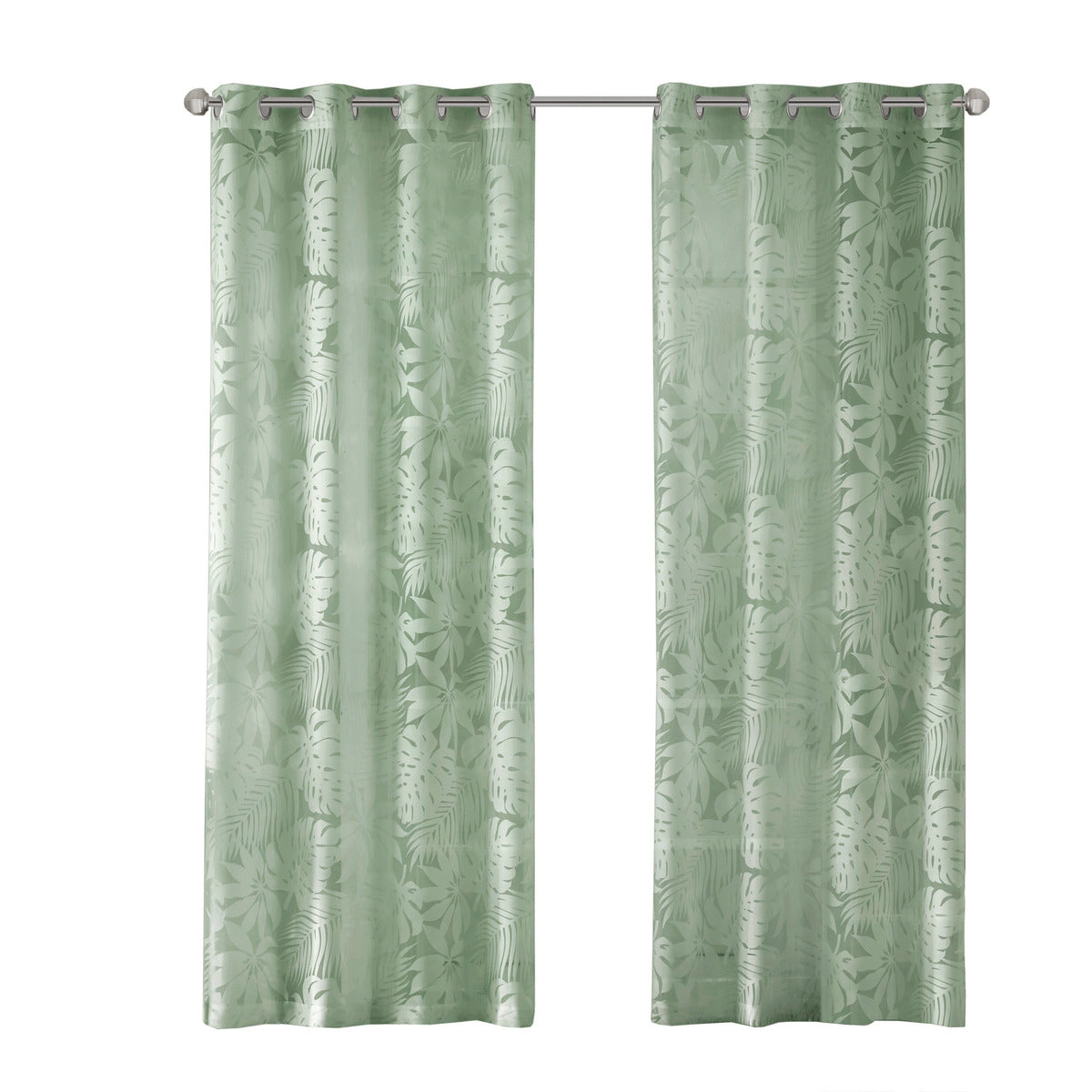 Palm Leaf Burnout Window Sheer Sage Green 50X95" Sage Green Polyester
