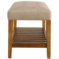 Beige And Oak Tufted Padded Seat Bench Beige Brown Bedroom Beige Contemporary Shelves Wood Fabric