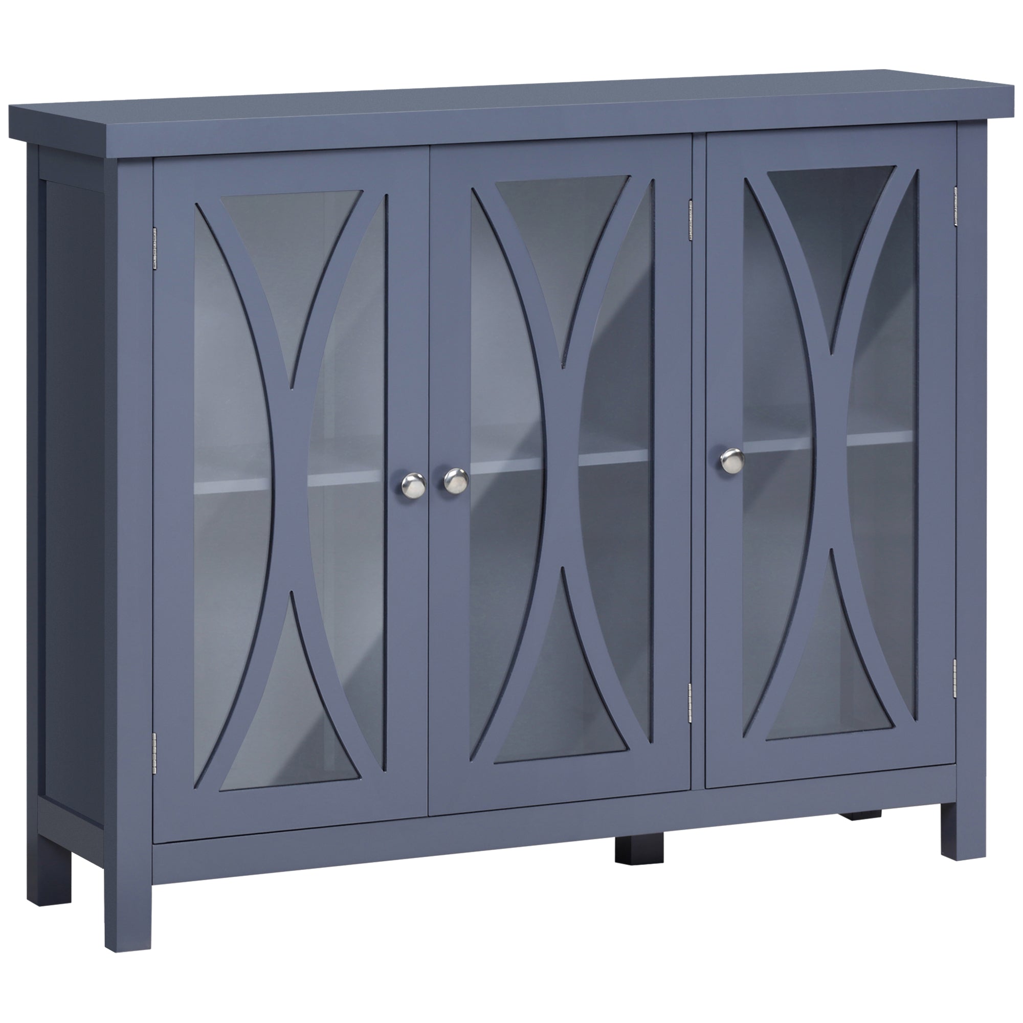 Homcom Sideboard, Buffet Cabinet With 3 Tempered Glass Doors, Arc Pattern And Adjustable Storage Shelf, Credenza, Gray Gray Mdf