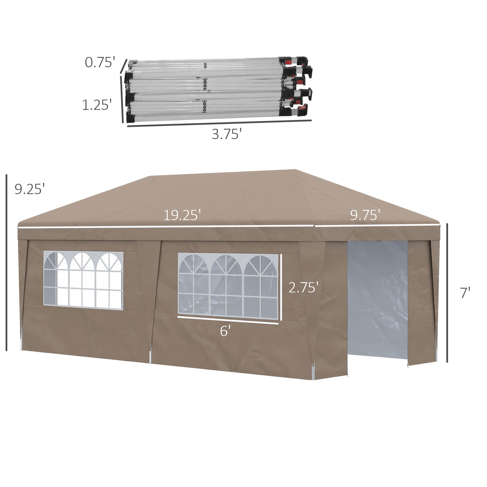 Outsunny 10' X 19.5' Pop Up Canopy Tent With Sidewalls, Upf 30 Height Adjustable Large Party Tent Event Shelter With Leg Weight Bags And Wheeled Carry Bag For Garden, Patio, Brown Brown Steel