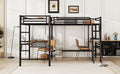 Twin Size Metal Loft Bed With Two Built In Desks,Black Twin Black Metal