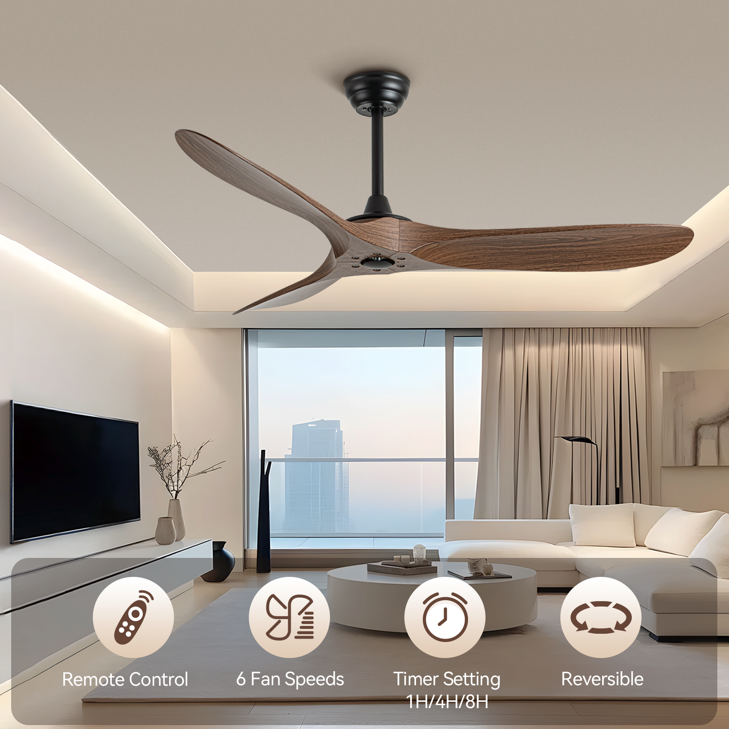 52 Inch Ceiling Fan With Remote Control Timed Lighting, Reversible Airflow And Quiet Operation For Living Room & Bedroom & Outdoor Wood Modern Abs