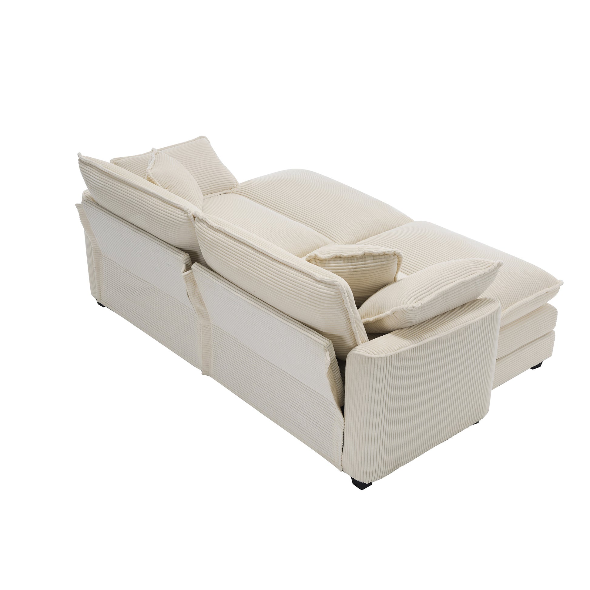 Corduroy Two Seater Sofa With 2 Footrest, 2 Seater Sofa With Ottoman To Work As Sofa Bed For Small Living Spaces, Light Beige Corduroy Sofa Beige Corduroy 2 Seat