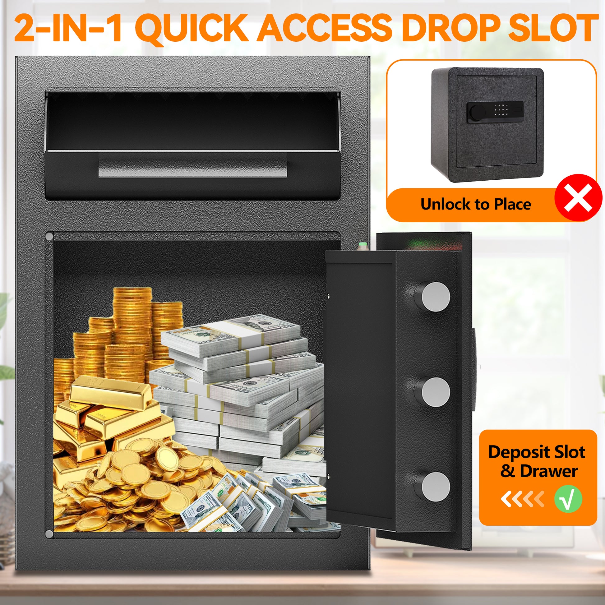 Digital Depository Safe Made Of Carbon Steel Electronic Code Lock Depository Safe With Deposit Slot Depository Box For Home Hotel Restaurant And Office Black Steel