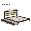 King Size Bed With Rattan Headboard, Two Storage Drawers, Rubber Wood Bed With Enhanced Support Salts And Feet,Espresso King Espresso Rubber Wood