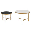 Modern Round Nesting Coffee Table Set 2 Piece Black & White Sintered Stone Top Gold Base In 23.6''&17.7'' Black White Coffee & End Tables Round Metal Sintered Stone T Shape