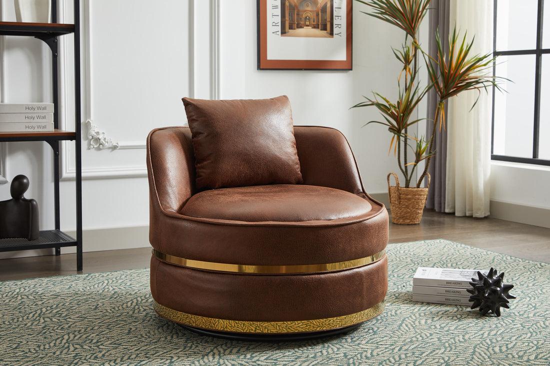 Swivel Chair, 360 Swivel Accent Chair, Barrel Chair For Living Room Bedroom Brown Fabric