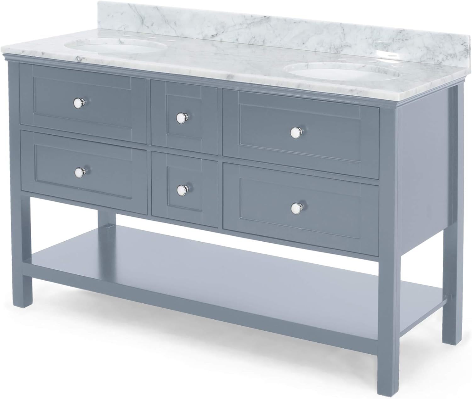 61'' Bathroom Vanity With Marble Top & Double Ceramic Sinks, 4 Drawers, Open Shelf, Gray Gray Plywood