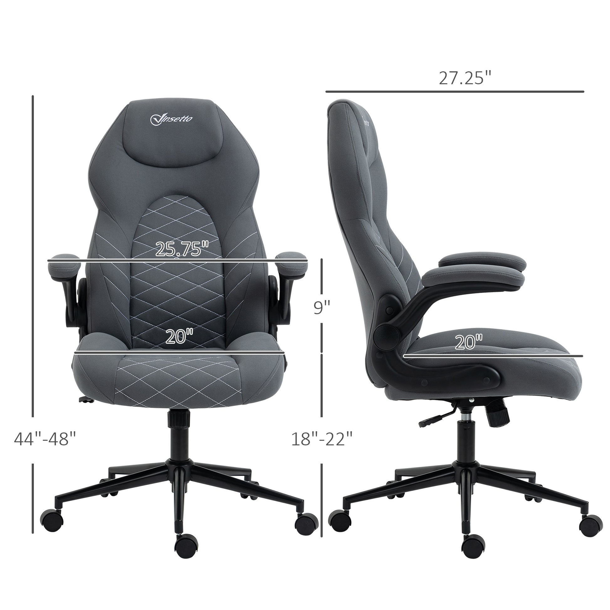 Vinsetto High Back Office Chair With Flip Up Armrests, Swivel Computer Chair With Adjustable Height And Tilt Function, Dark Gray Dark Gray Polyester