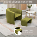 Coolmore Accent Chair With Ottoman, Mid Century Modern Barrel Chair Upholstered Club Tub Round Arms Chair For Living Room Bedroom Office Olive Green Velvet Olive Green Foam Velvet