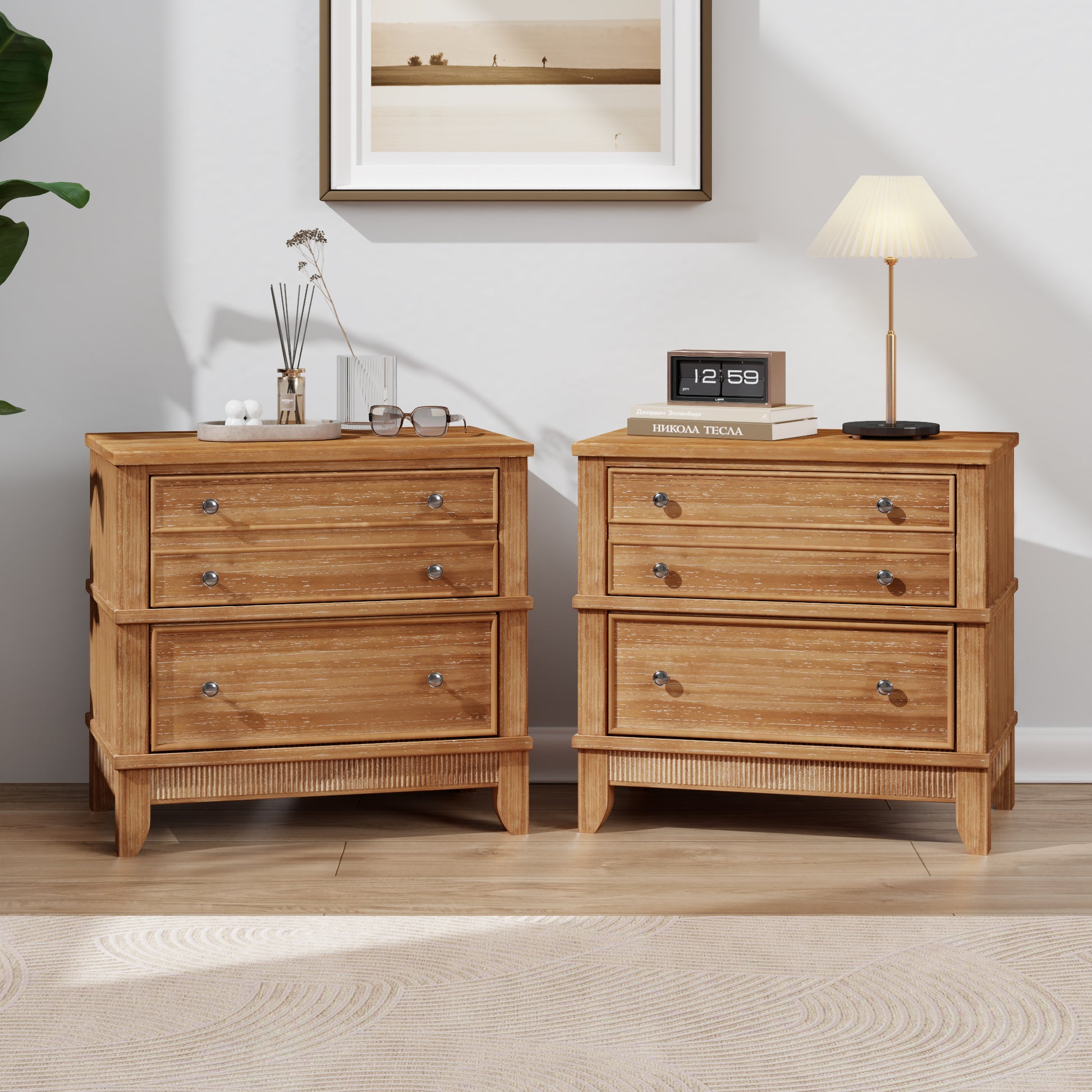 Hazel 3 Drawer Hazel 3 Drawer Side Table For Living Room, Hallway, Entryway, Set Of Two Old Sku:Bs315640Aad Natural Solid Wood