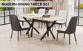 1 Table And 6 Chairs Set.A Rectangular Dining Table With A 0.39 Inch Imitation Marble Tabletop And Black Metal Legs.Paired With 6 Chairs With Pu Leather Seat Cushion And Black Metal Legs.F 1538,C 007 Black Glass Metal