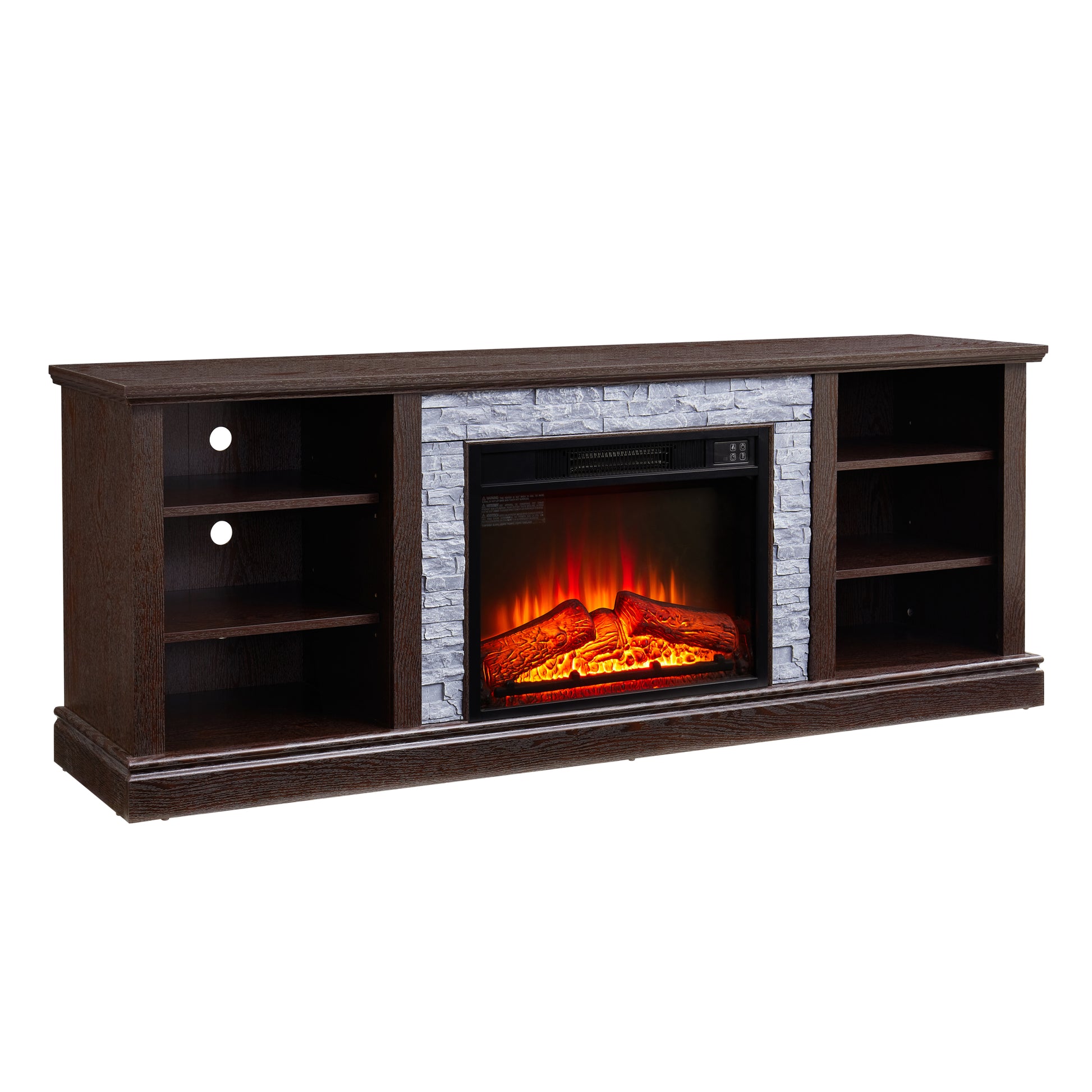 Large Tv Desk Storage Rack With Faux Stacked Stone Surround,Media Console Table With Large Storage Cabinet,Modern Tv Media Stand With 23" Fireplace Insert,Cherry, 70.12"W*15.35"D*25.83"H Cherry 70 79 Inches Mdf