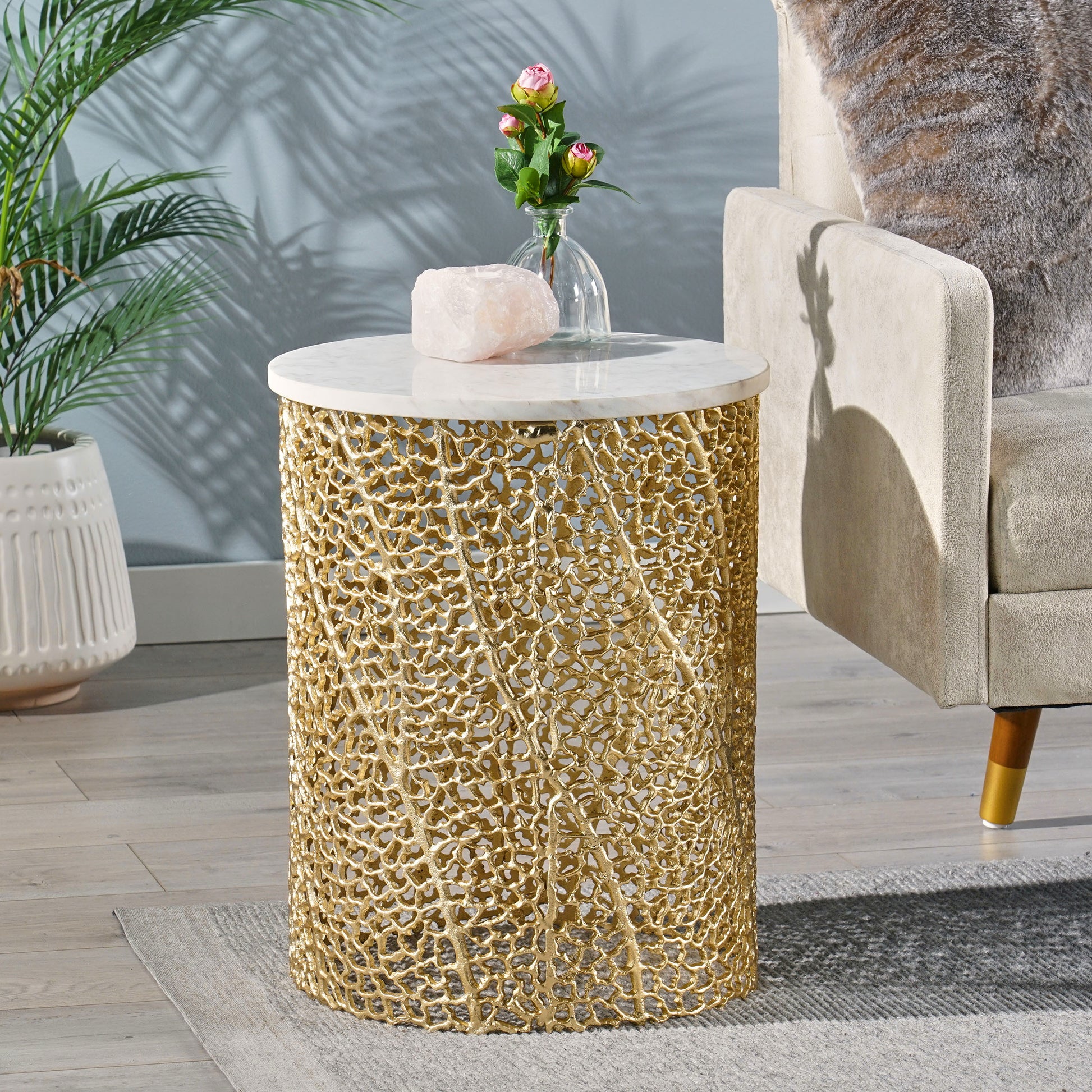 Table With Marble Top Gold Aluminum