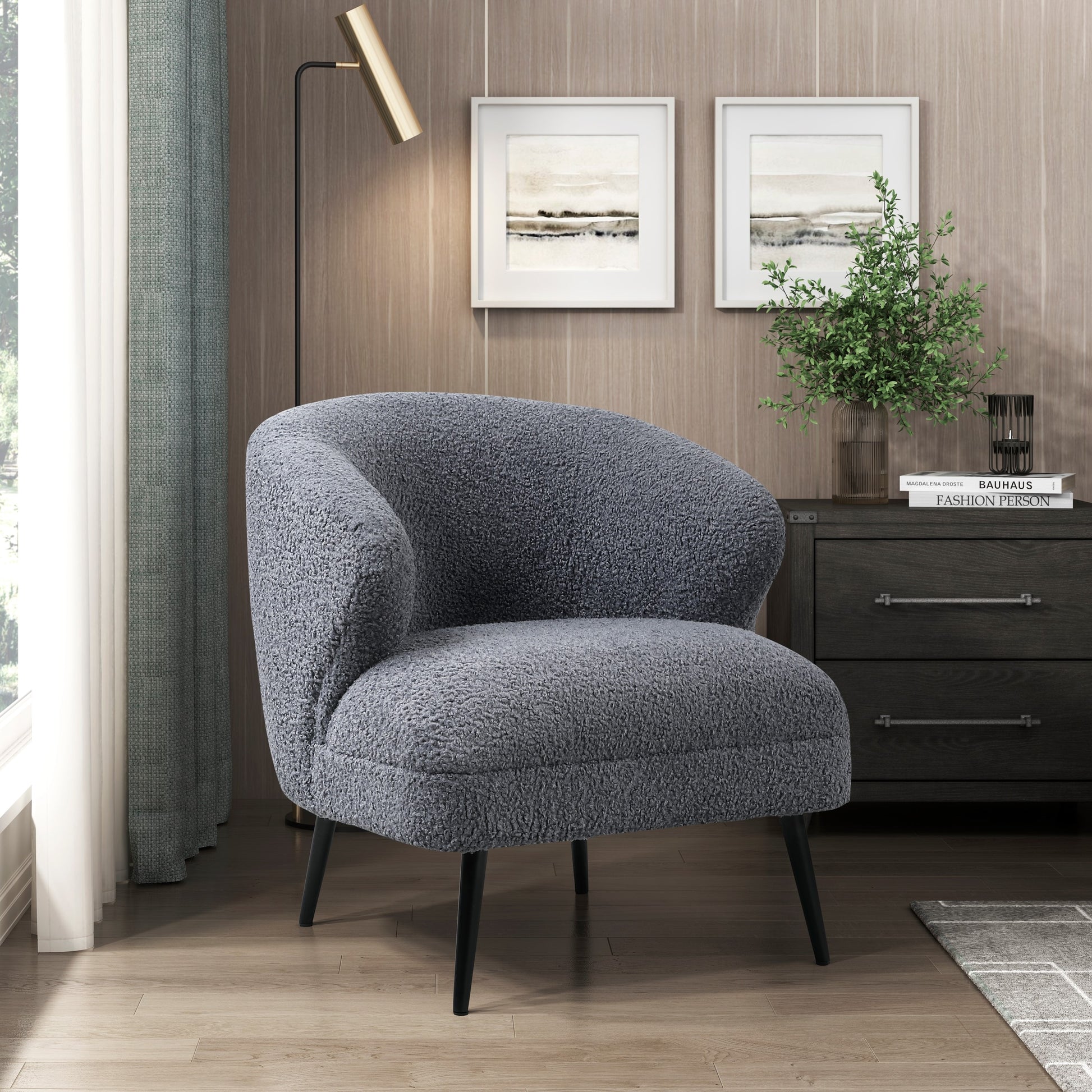 Luxury Living Room Furniture 1Pc Accent Chair Dark Gray Boucle Upholstery, High Density Foam Seat Cushions Dark Gray Primary Living Space Luxury,Modern Plywood