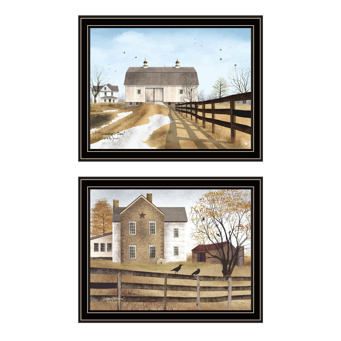 2 Piece Vignette Grandpa'S Barn,Autumn Afternoon Black Framed Wall Art For Living Room, Farmhouse Wall Art Print For Home Decor, Bedroom Wall Art By Billy Jacobs Multicolor Wood Paper