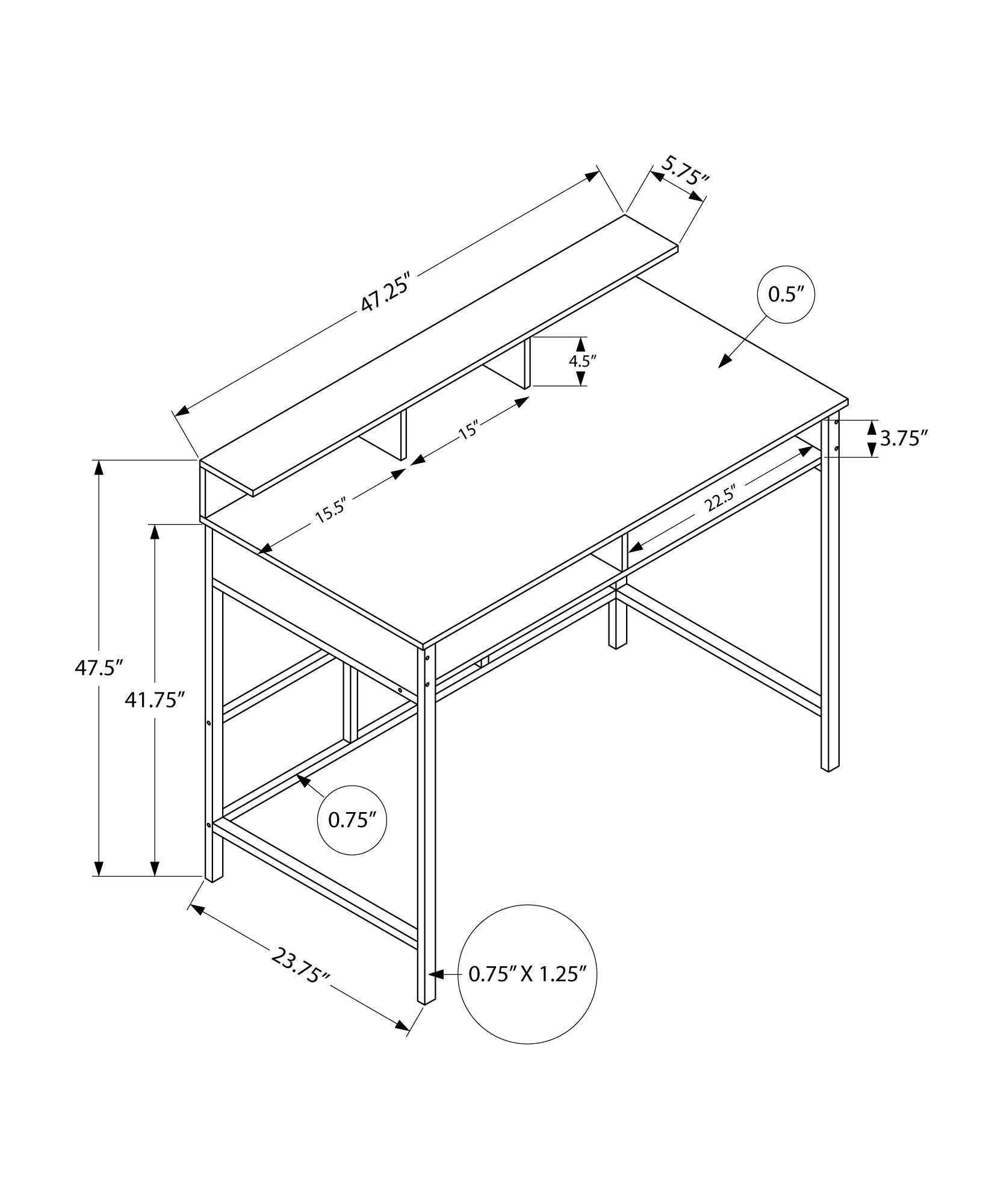 Computer Desk, Home Office, Standing, Storage Shelves, 48"L, Work, Laptop, Black Laminate, Black Metal, Contemporary, Modern Black Metal